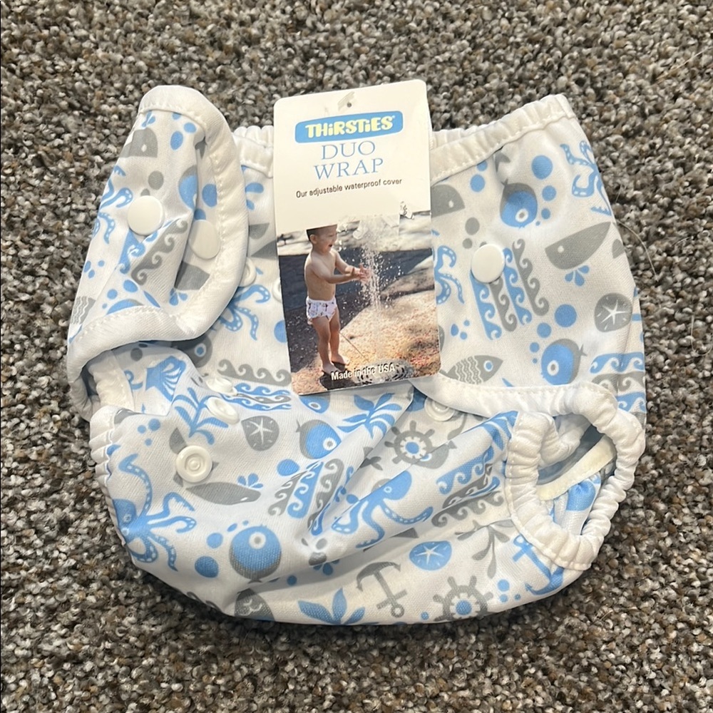 Thirsties Size 1 Ocean Collection Adjustable Diaper Cover with Snap Closures